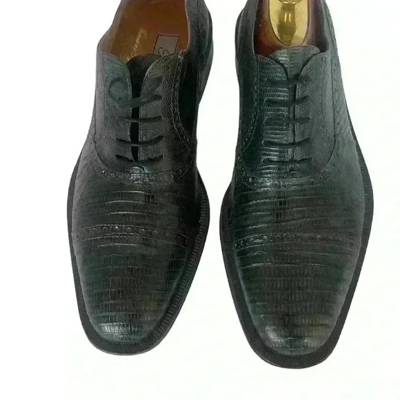 Forli Genuine Teju Lizard  Gray Blue Cap Toe Lace Up Oxford Shoes Mens Sz 9 - Picture 3 of 14